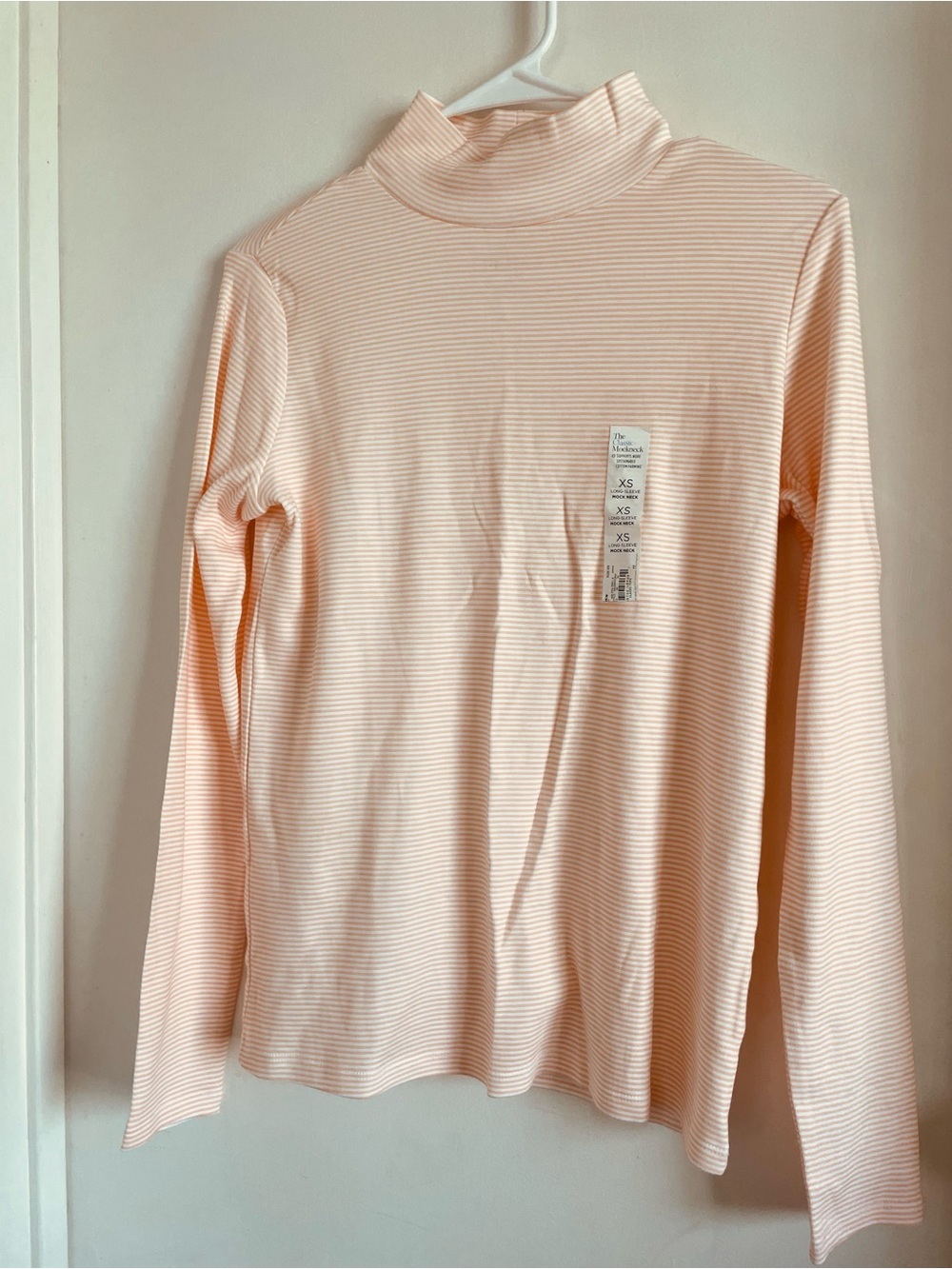 croft & barrow Long Sleeve Mock Neck Top in Pale Pink Stripe
